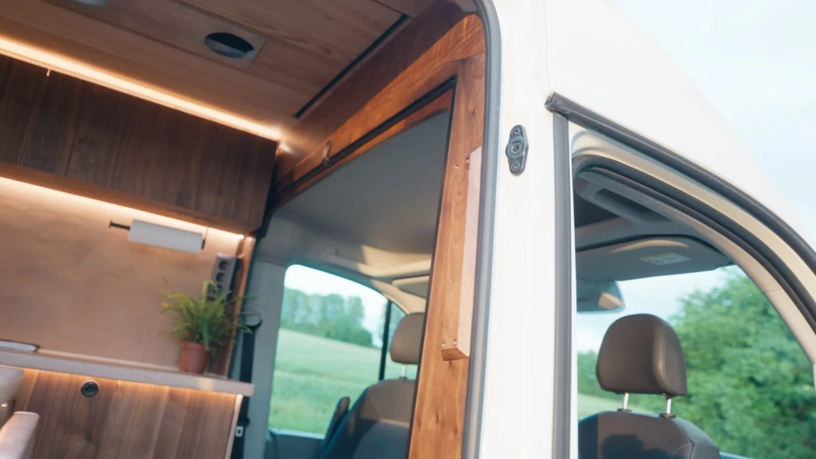 Walnut rolling curtain cabin divider